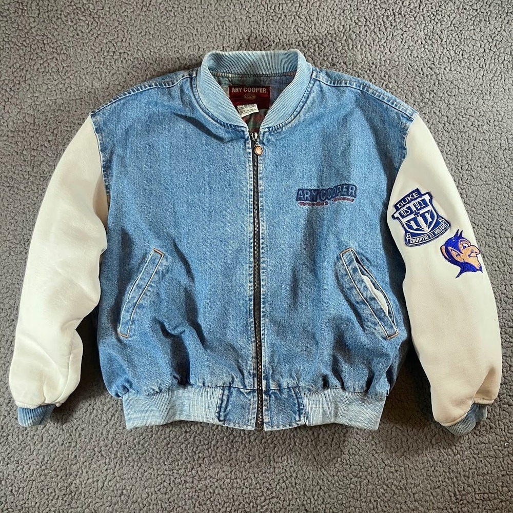 Vintage Ary Cooper Denim Varsity Jacket Duke Blue Devils Patch Small Blue White